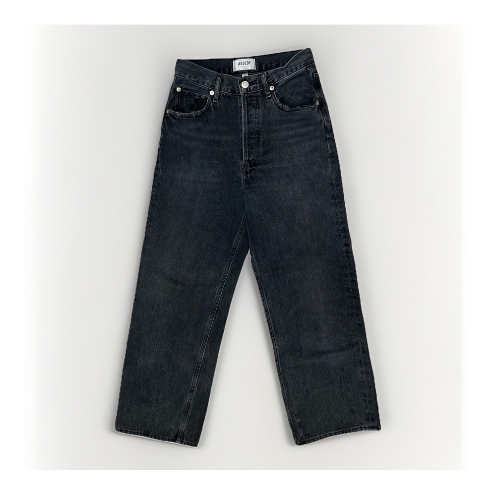 AGOLDE High Rise Straight Cropped Jeans Womens Sz 24 Washed Black 100% Cotton